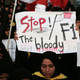 Protestors of the 2014 Formula One Bahrain Grand Prix in Saar, Bahrain.